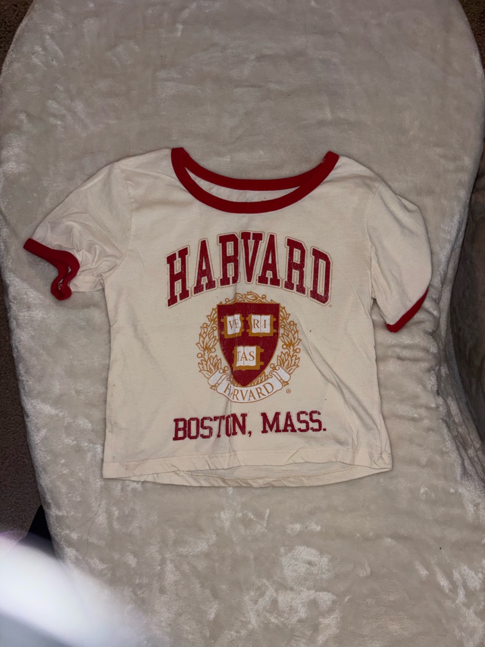 Chaps White Tee with Red Trim & Harvard Crest